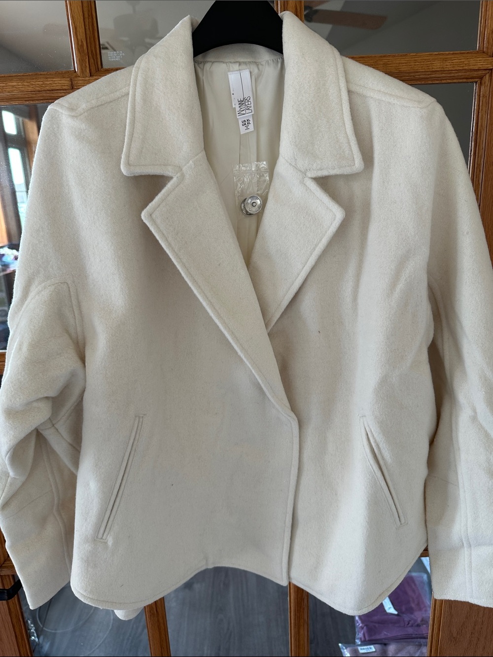 Women's Cream Peacoat with Notch Lapel